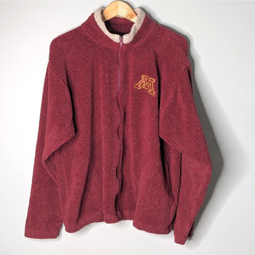 U Of M Golden Gophers Logo Flecked Burgundy Fleece Zip Up Unisex Jacket L